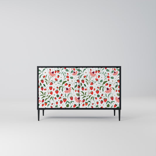 BLOMMOR OCH JORDGUBBAR 2-dörrars skänk i svart finish