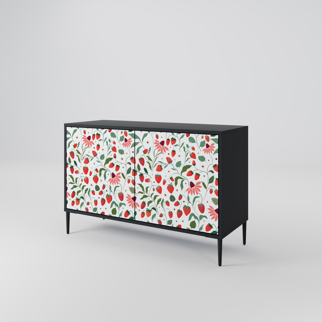 BLOMMOR OCH JORDGUBBAR 2-dörrars skänk i svart finish