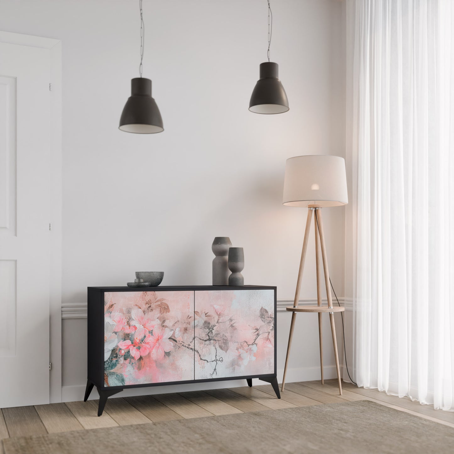 CHERRY BLOSSOM 2-Door Sideboard in Black Finish