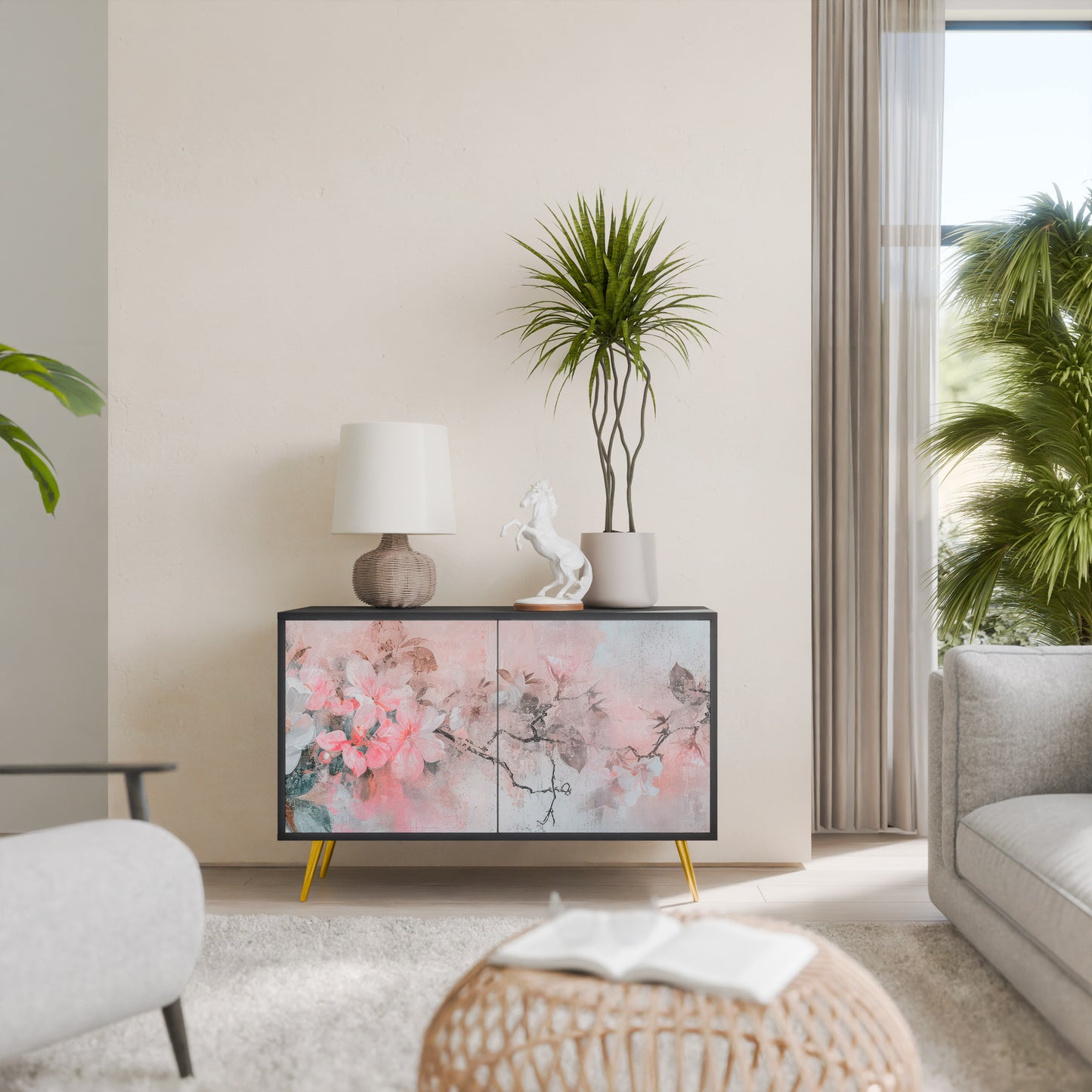 CHERRY BLOSSOM 2-Door Sideboard in Black Finish