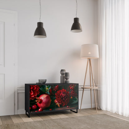 DAHLIA OCH GRANATÄPLEN 2-dörrars skänk i svart finish