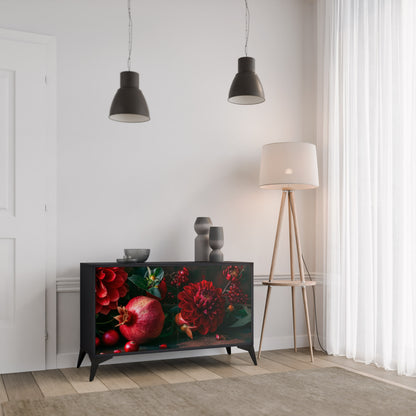 DAHLIA OCH GRANATÄPLEN 2-dörrars skänk i svart finish