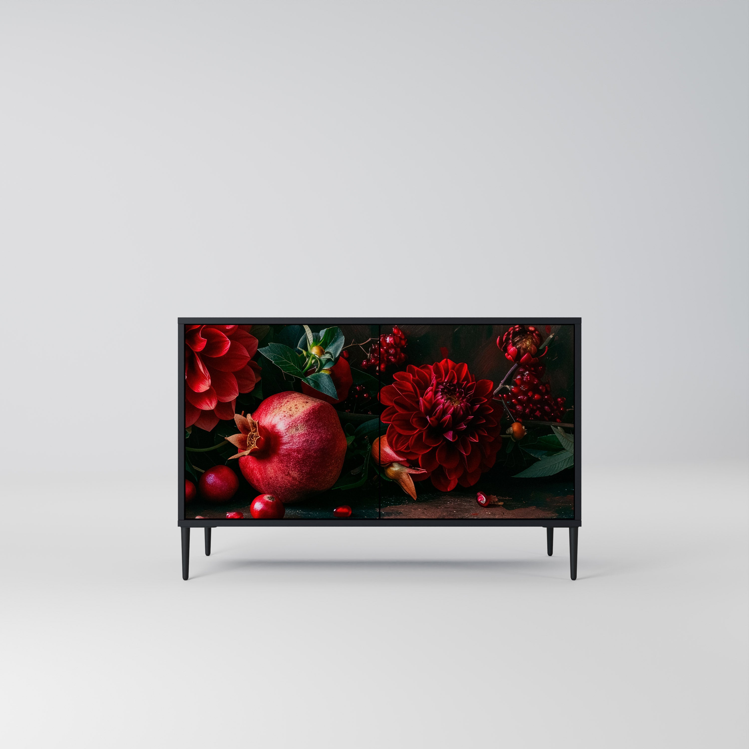 DAHLIA OCH GRANATÄPLEN 2-dörrars skänk i svart finish