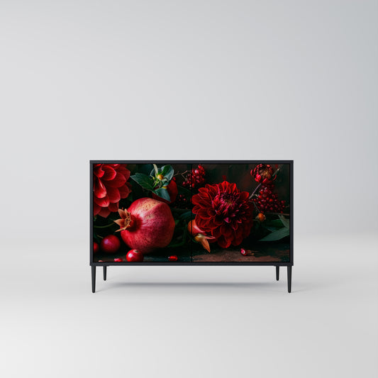 DAHLIA OCH GRANATÄPLEN 2-dörrars skänk i svart finish