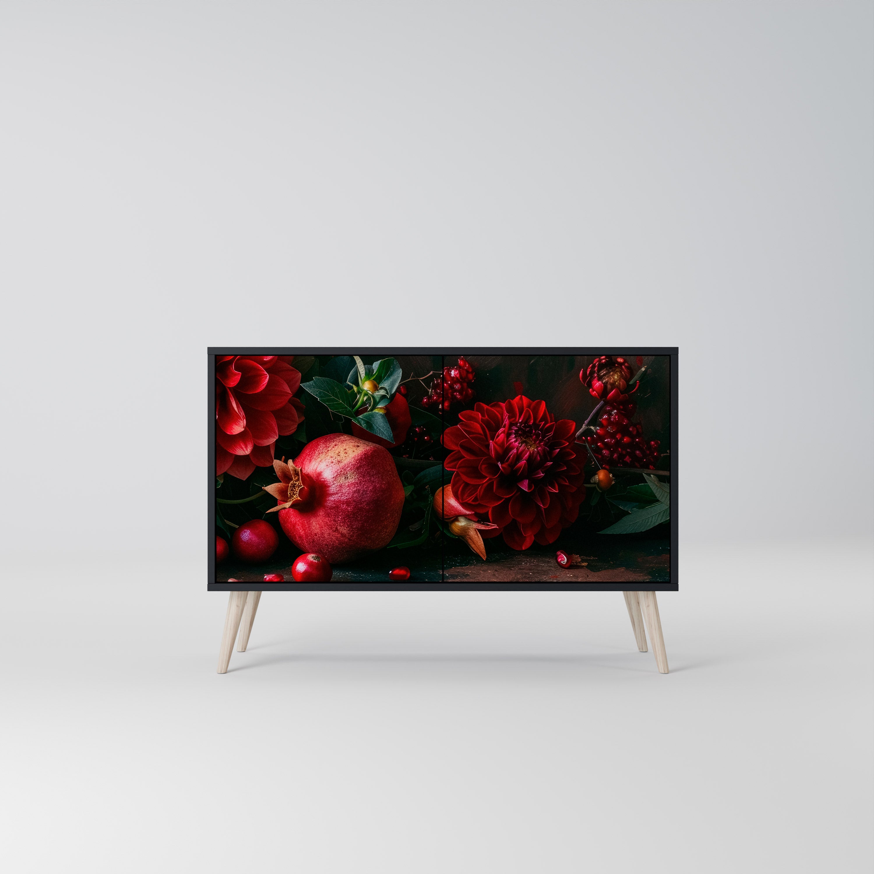 DAHLIA OCH GRANATÄPLEN 2-dörrars skänk i svart finish