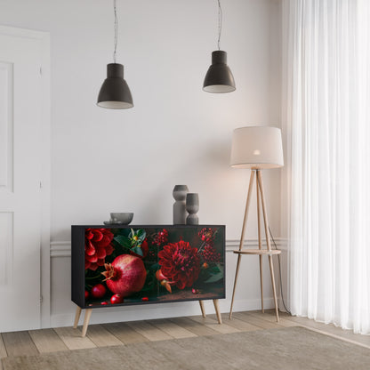 DAHLIA OCH GRANATÄPLEN 2-dörrars skänk i svart finish