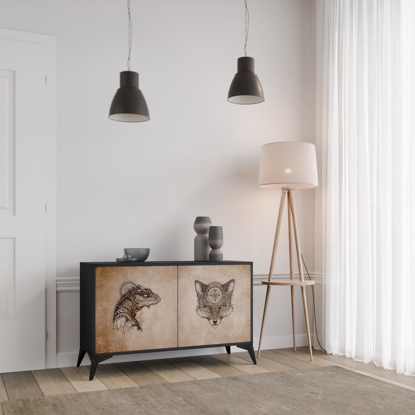 STEAMPUNK CLAN 2-Door Sideboard in Black Finish