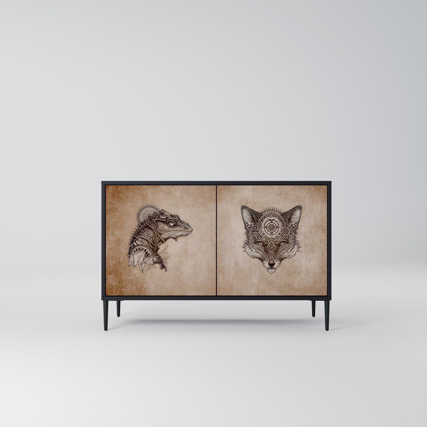 STEAMPUNK CLAN 2-Door Sideboard in Black Finish