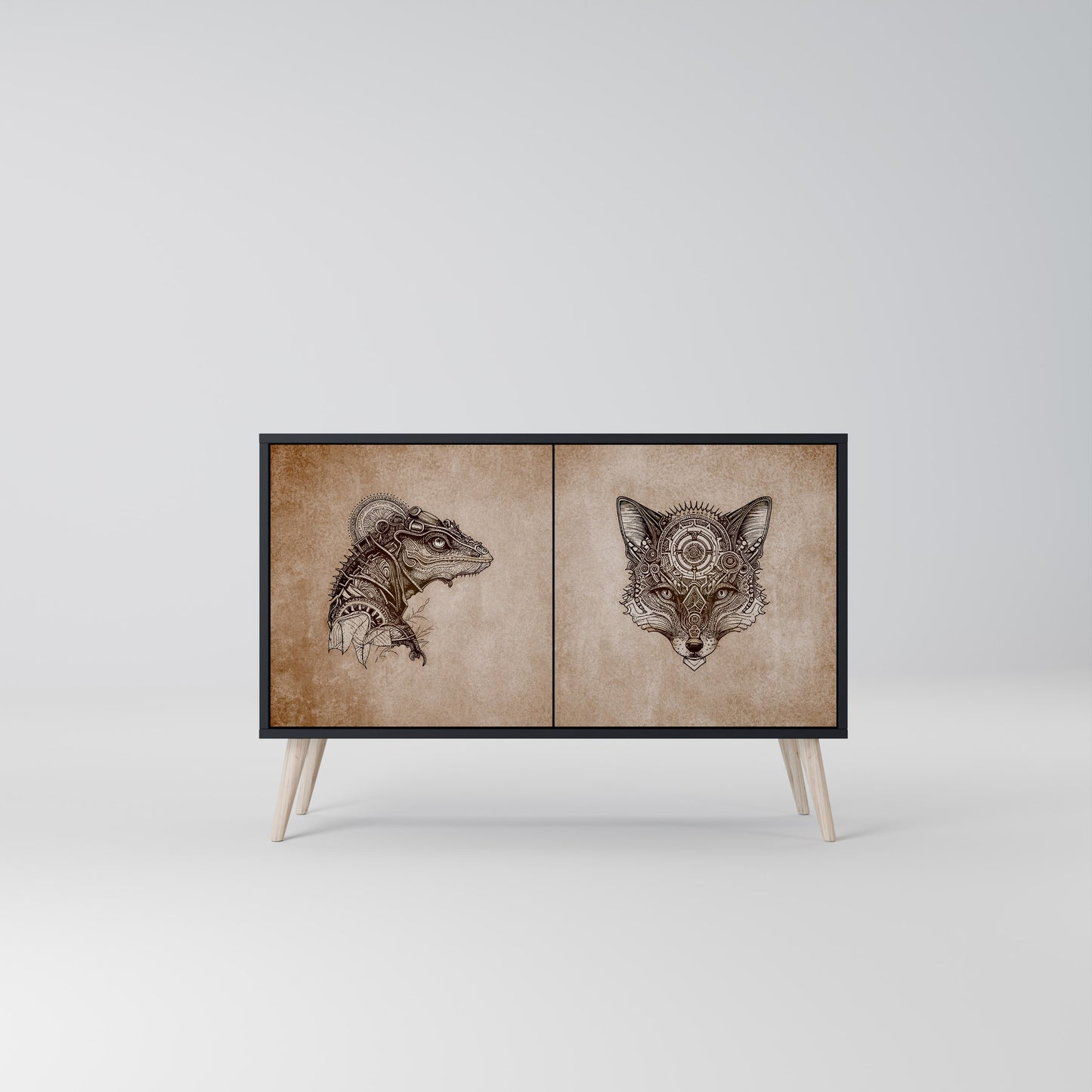 STEAMPUNK CLAN 2-Door Sideboard in Black Finish