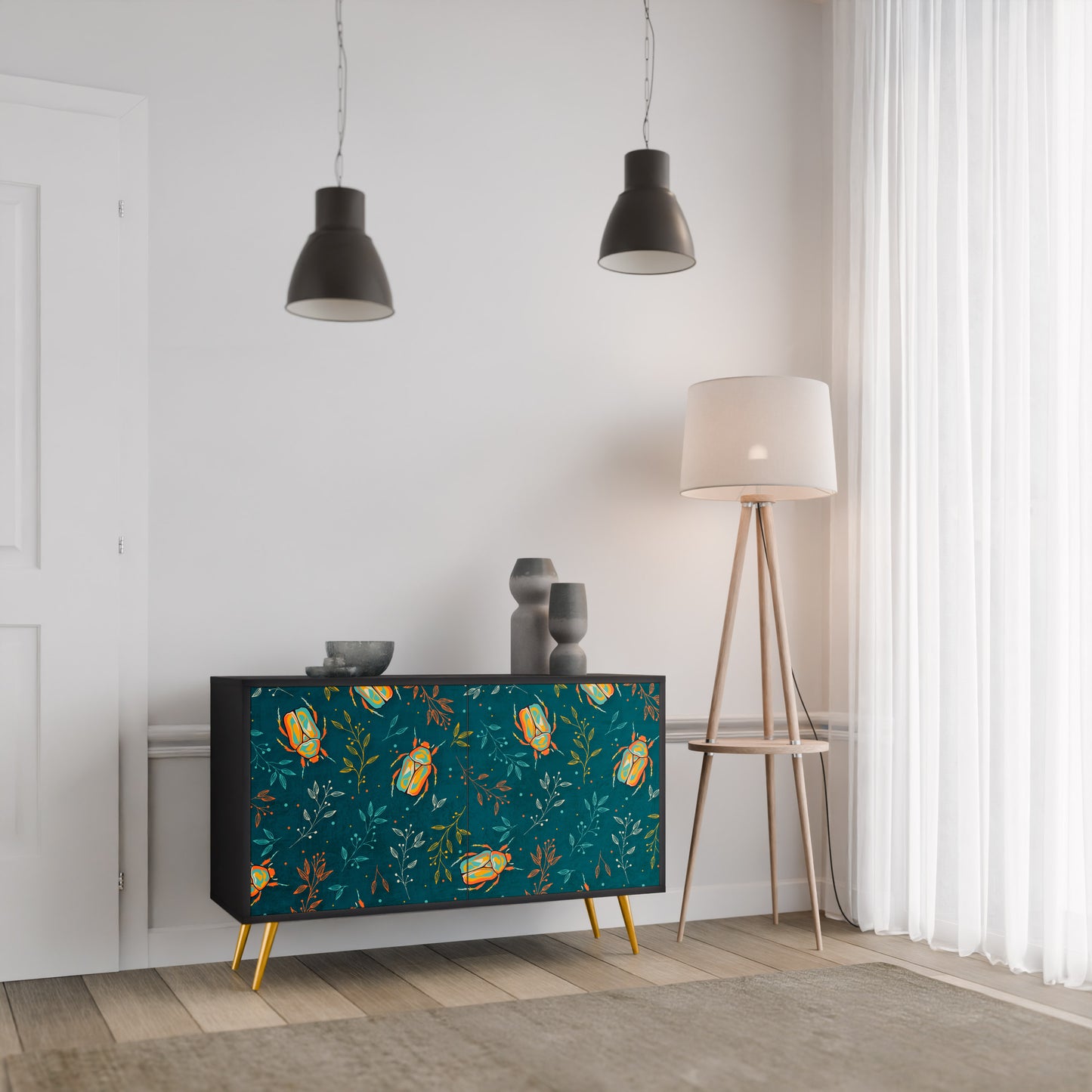 AUTUMN INSECTS 2-Door Sideboard in Black Finish