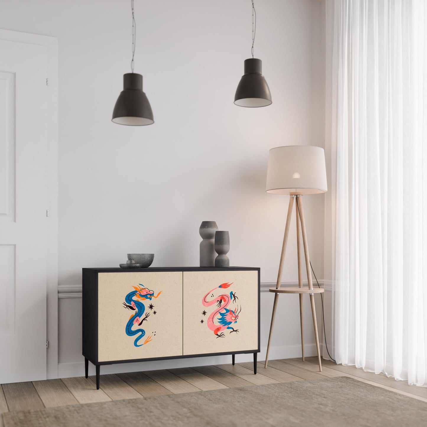 MYTHOLOGICAL CREATURES 2-Door Sideboard in Black Finish