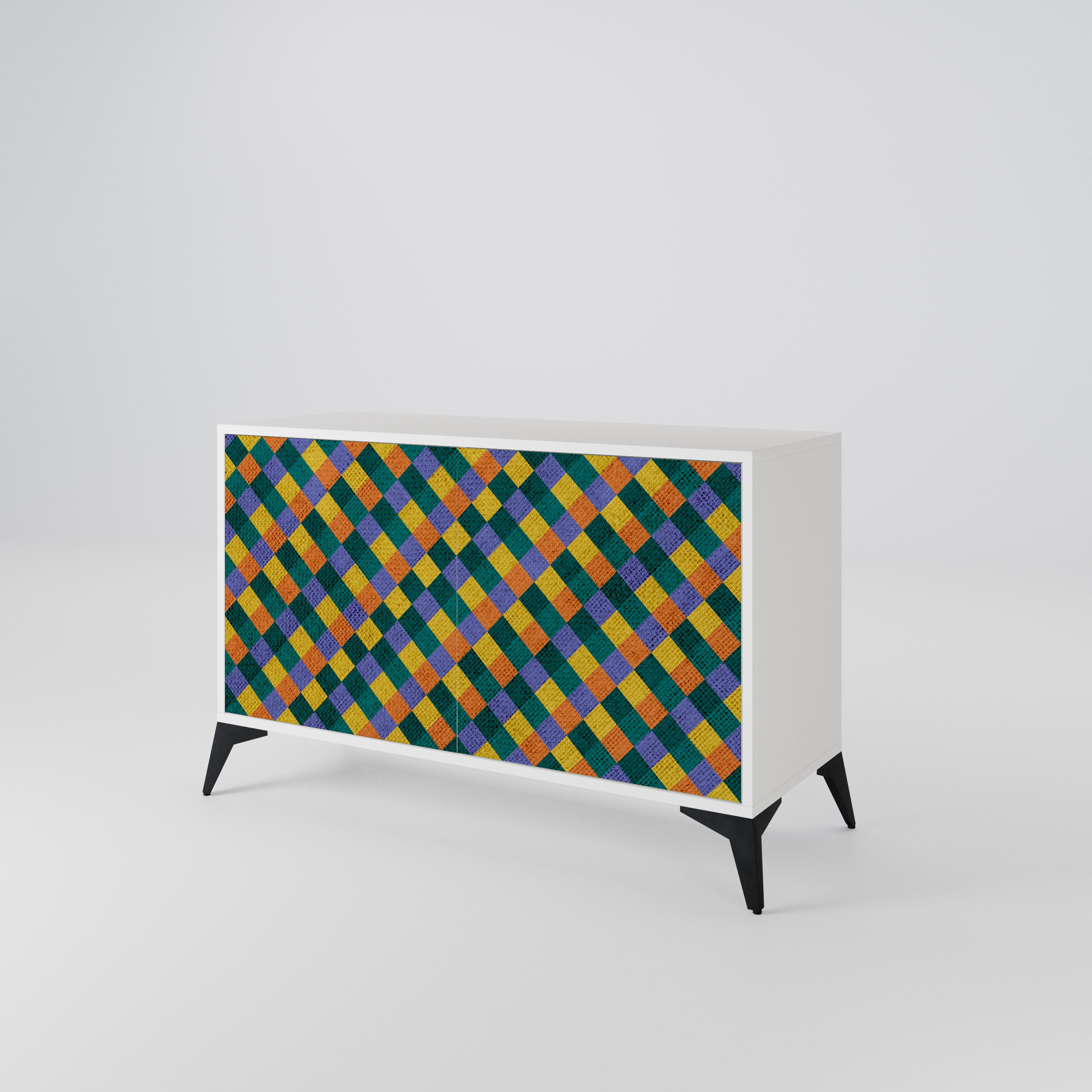 PAINTED SQUARES MIX Skänk med två dörrar