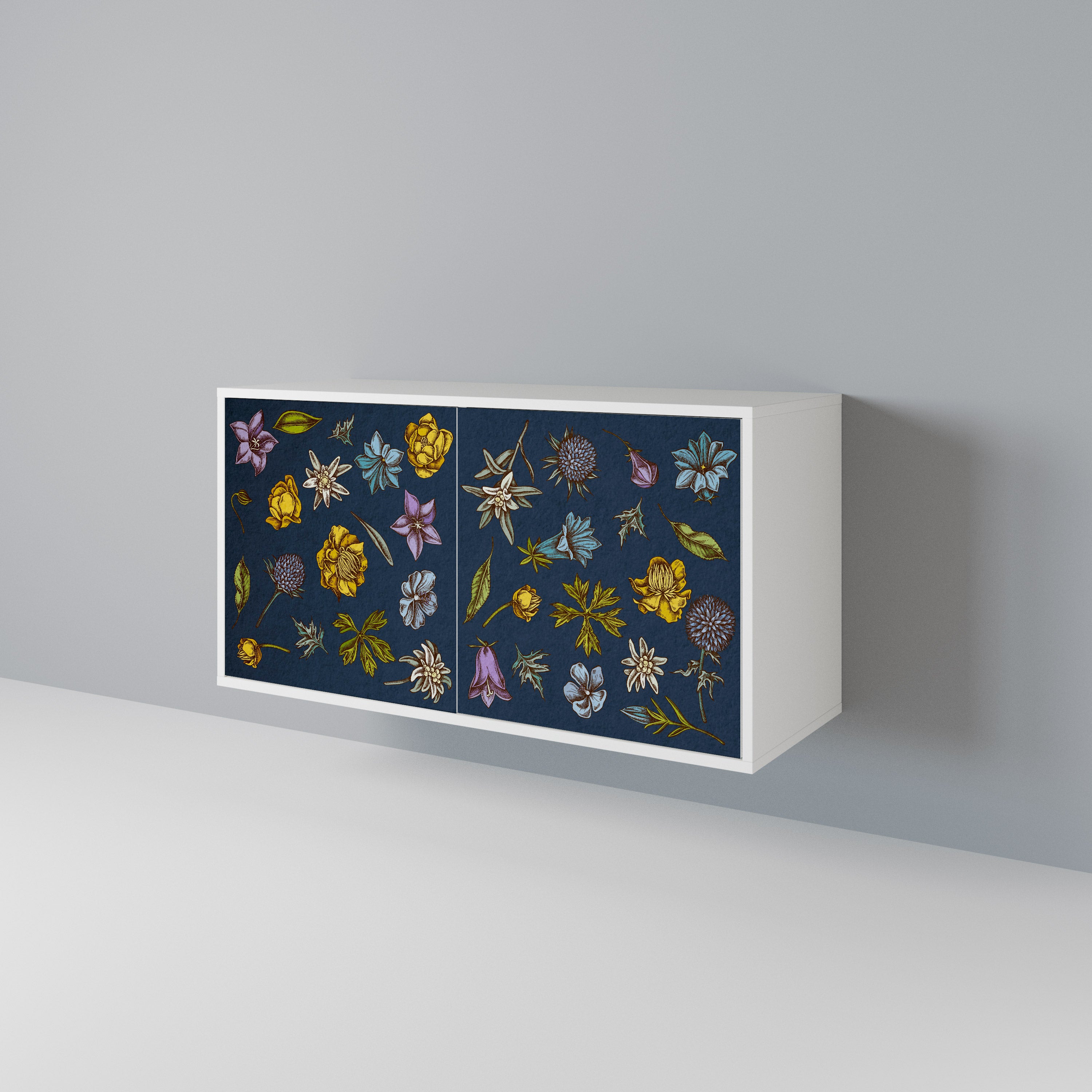 FLOWERS ON NAVY BLUE Skänk med två dörrar