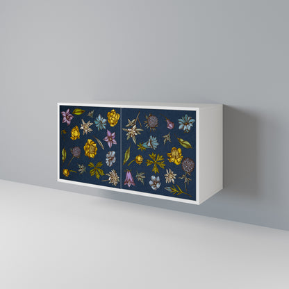 FLOWERS ON NAVY BLUE Skänk med två dörrar