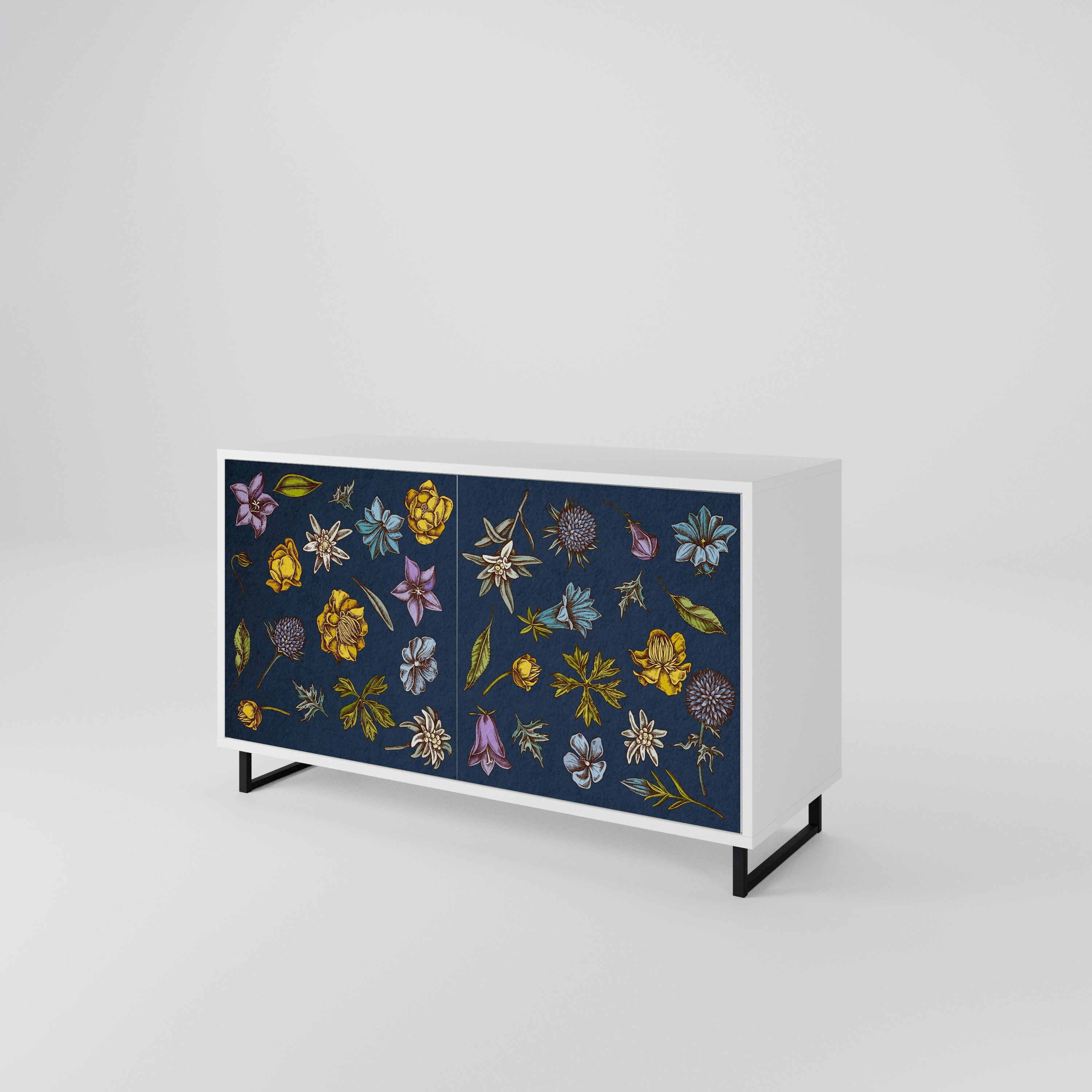 FLOWERS ON NAVY BLUE Skänk med två dörrar