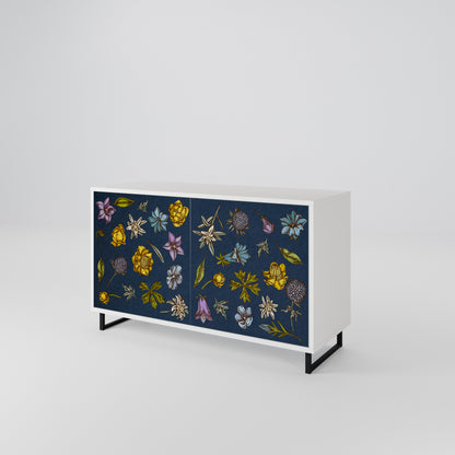 FLOWERS ON NAVY BLUE Skänk med två dörrar