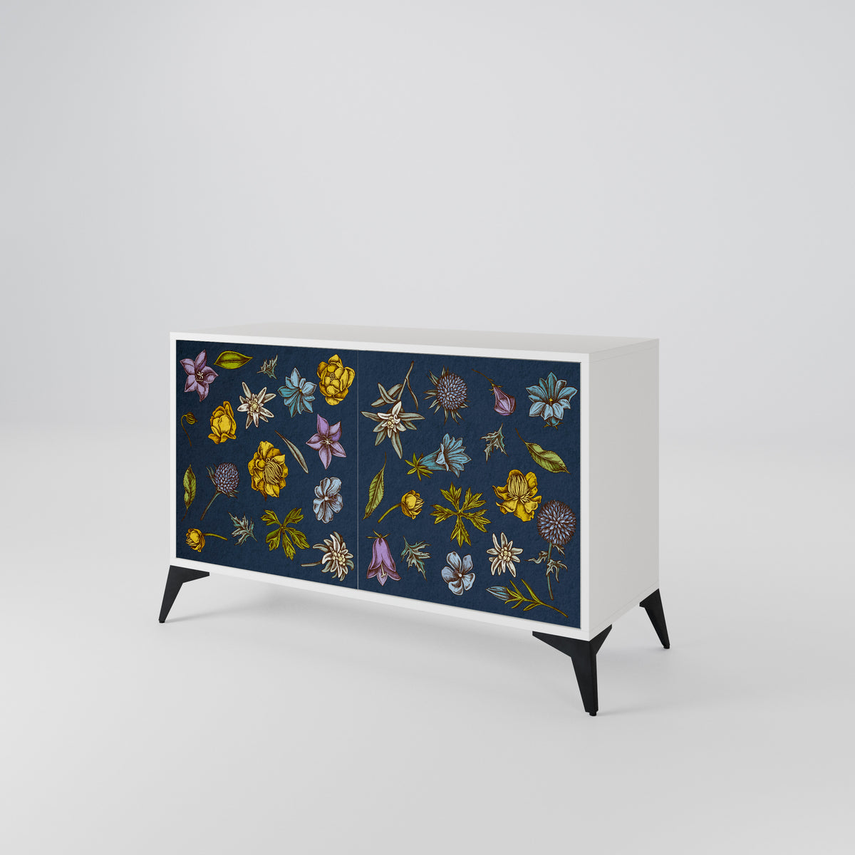 FLOWERS ON NAVY BLUE Skänk med två dörrar