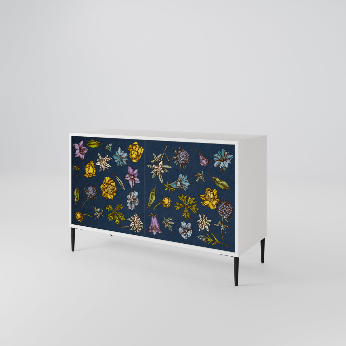 FLOWERS ON NAVY BLUE Skänk med två dörrar