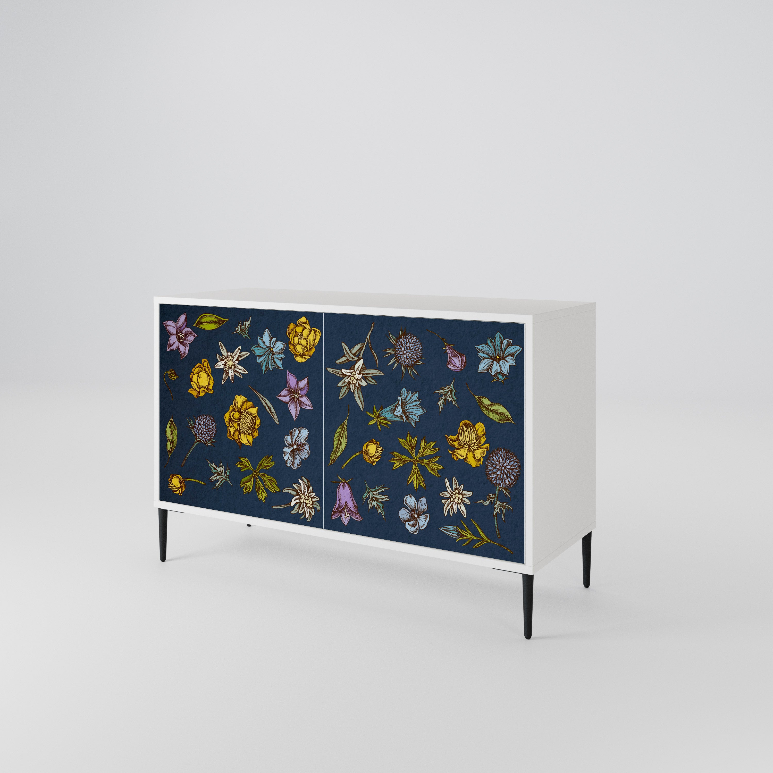 FLOWERS ON NAVY BLUE Skänk med två dörrar