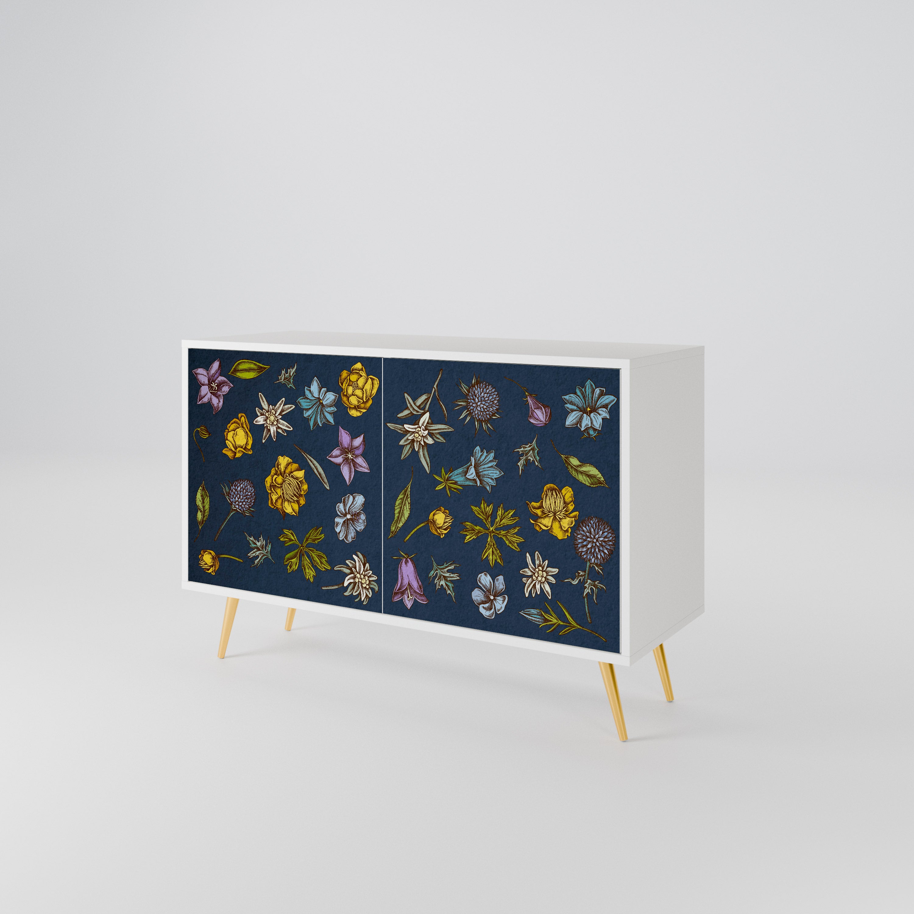 FLOWERS ON NAVY BLUE Skänk med två dörrar