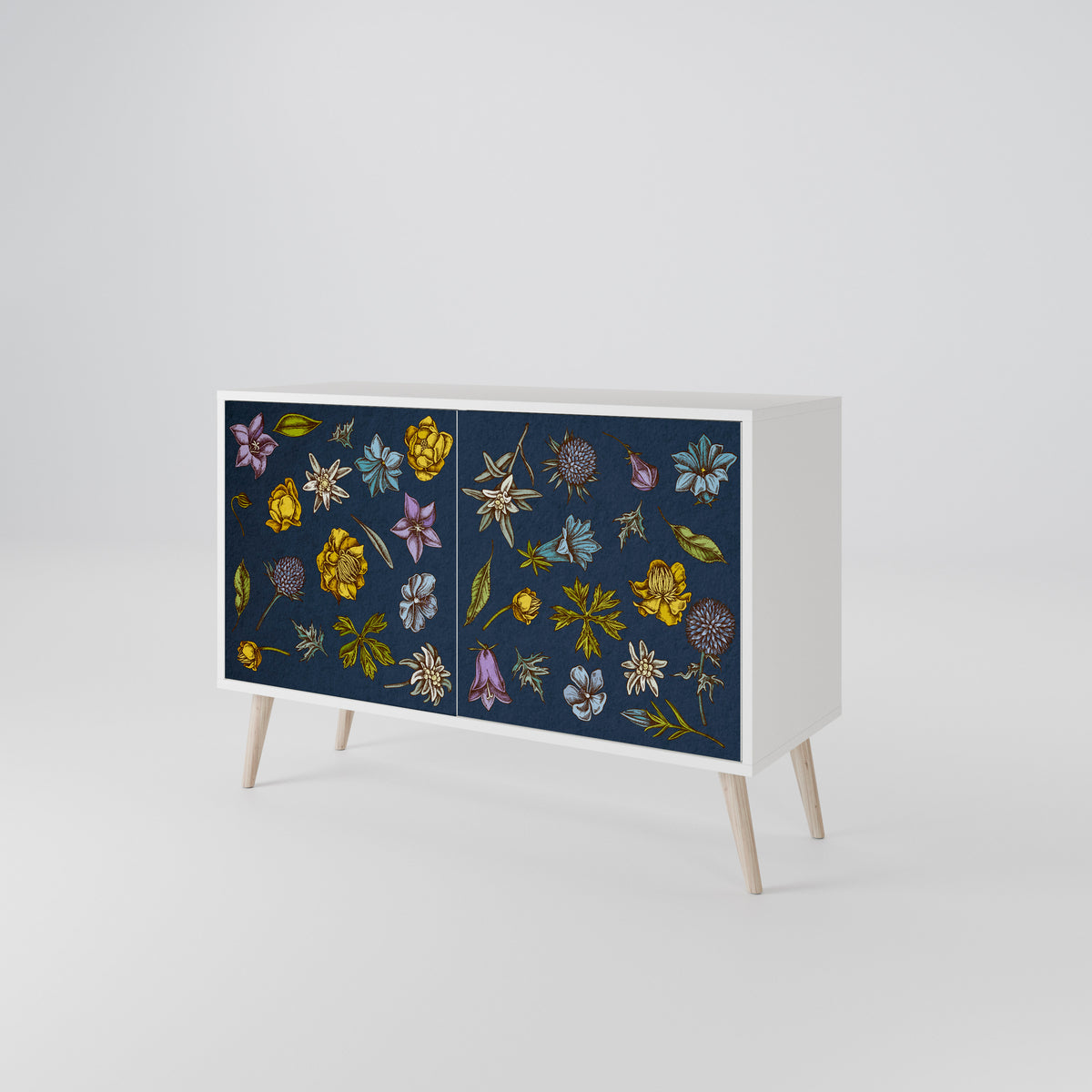 FLOWERS ON NAVY BLUE Skänk med två dörrar