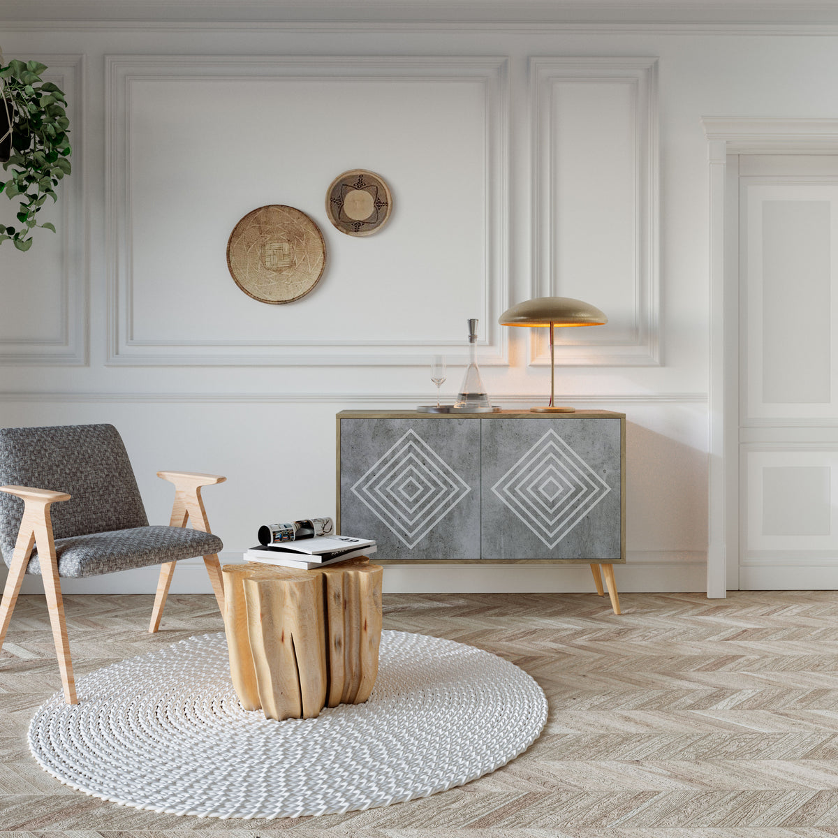 POLYGONAL ARTISTRY Skänk med två dörrar