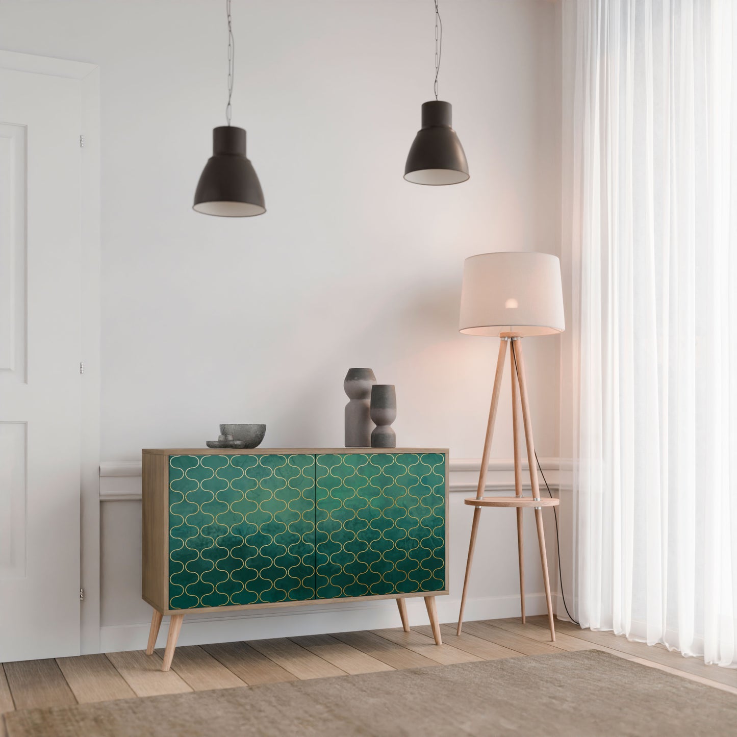 TESSELATED GREENERY 2-Door Sideboard in Oak Effect