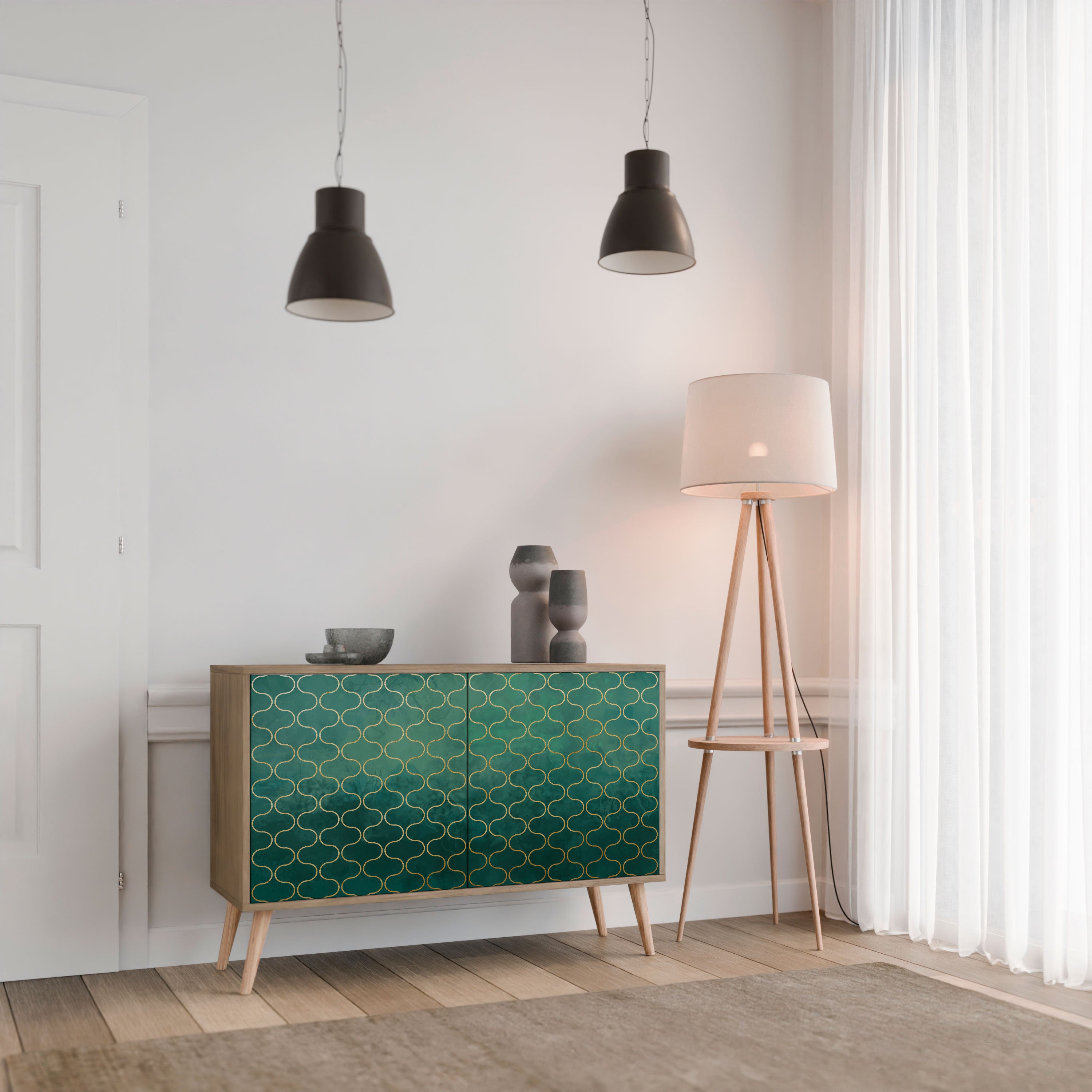 TESSELATED GREENERY 2-Door Sideboard in Oak Effect