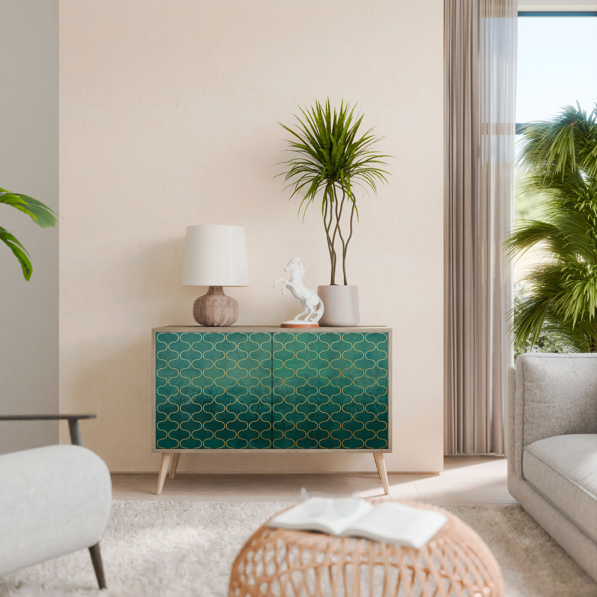 TESSELATED GREENERY Skänk med två dörrar
