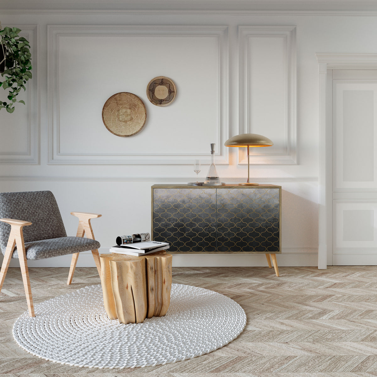 TESSELATED GRAYISH Skänk med två dörrar