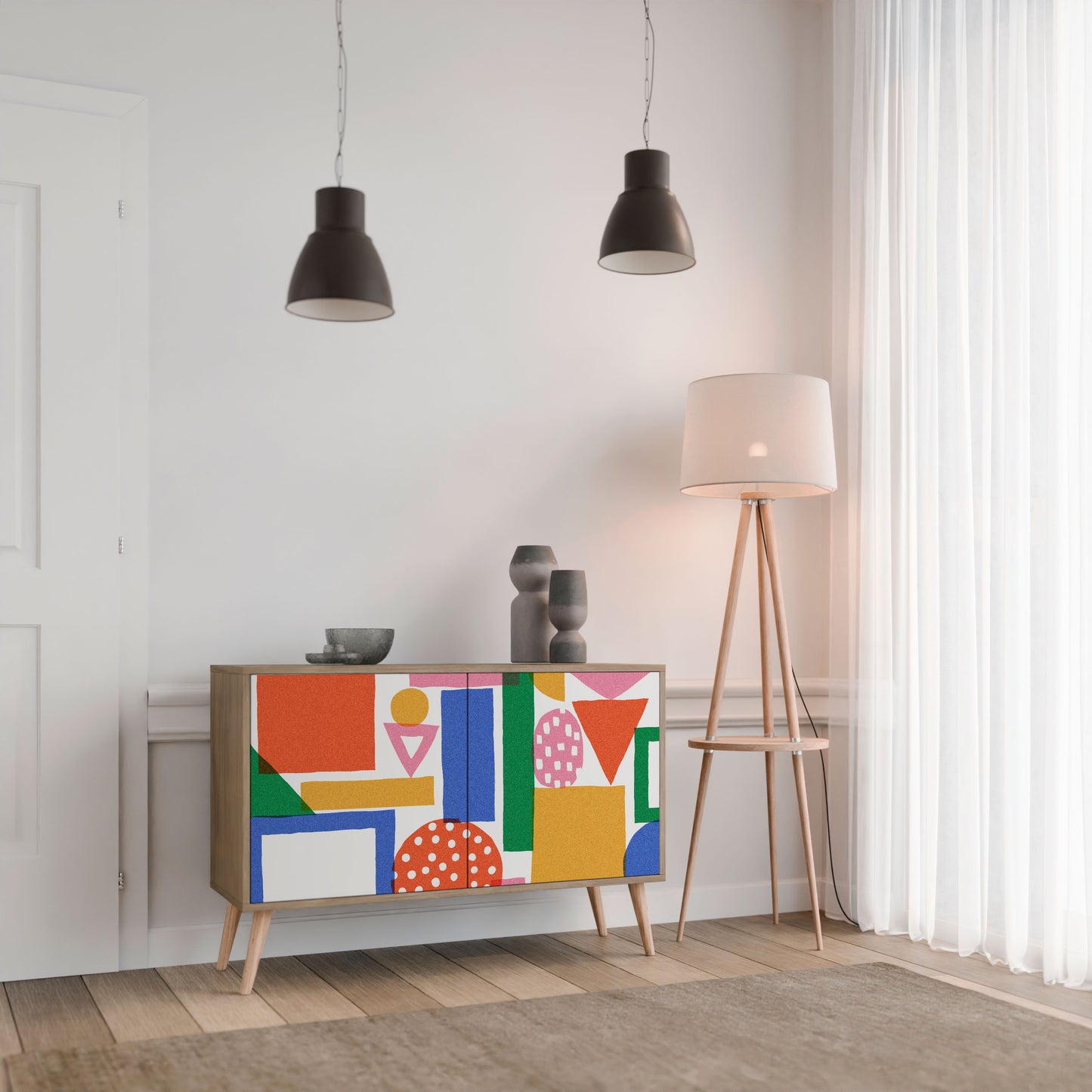 GEOMETRIC GLIMMER 2-dörrars skänk i ekeffekt