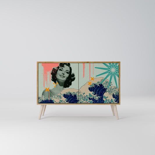 KANAGAWA BEAUTY 2-dörrars skänk i ekeffekt