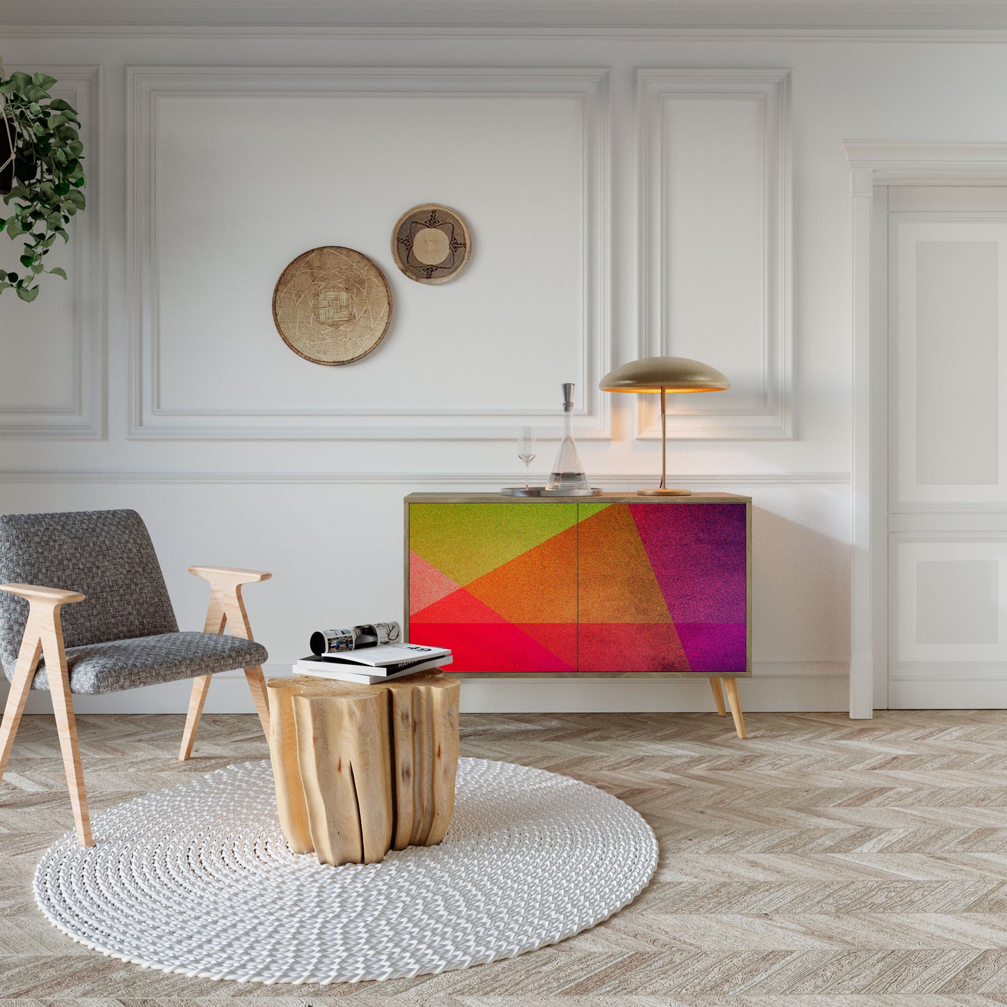 VIVID GEOMETRY 2-dörrars skänk i ekeffekt