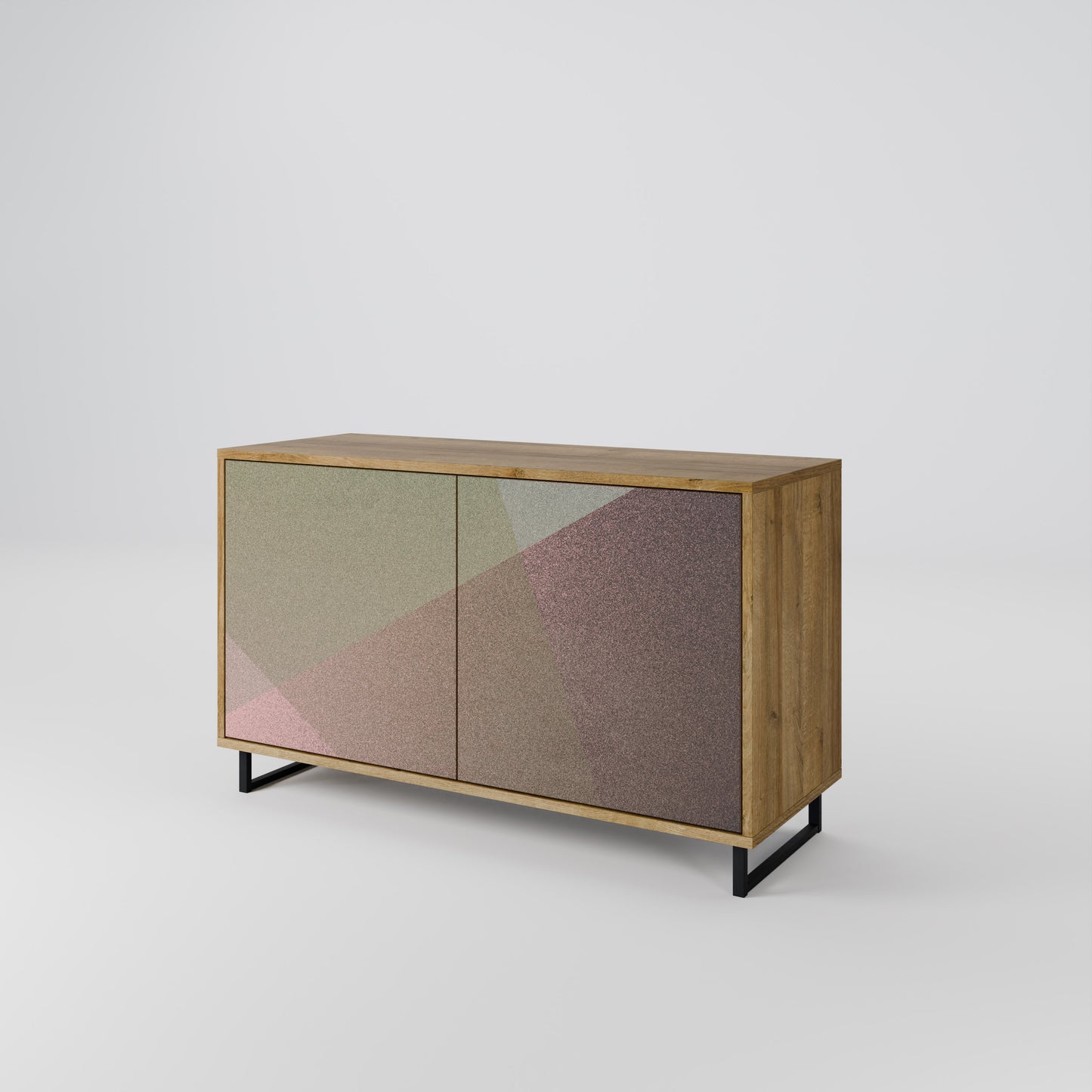 BEIGE GEOMETRY 2-dörrars skänk i ekeffekt