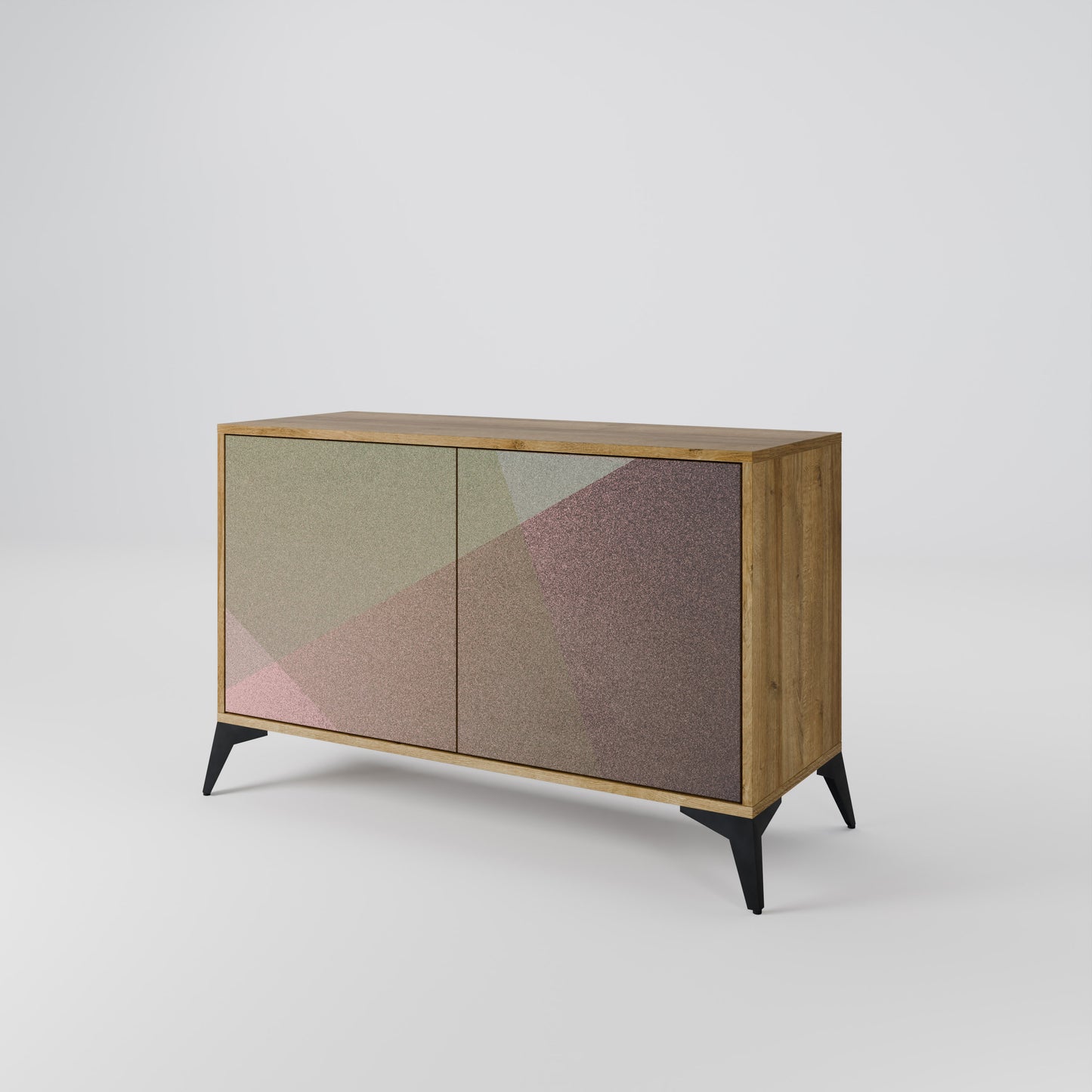 BEIGE GEOMETRY 2-dörrars skänk i ekeffekt