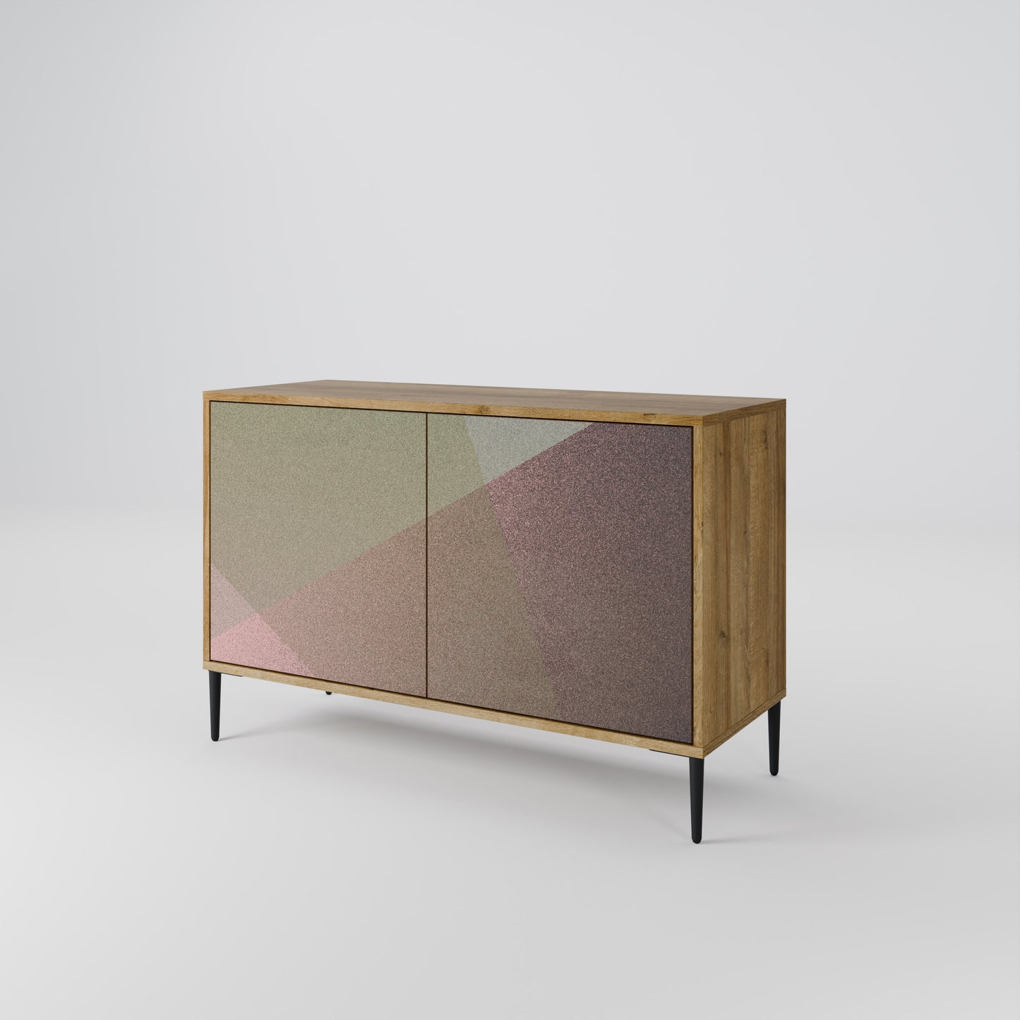 BEIGE GEOMETRY 2-dörrars skänk i ekeffekt