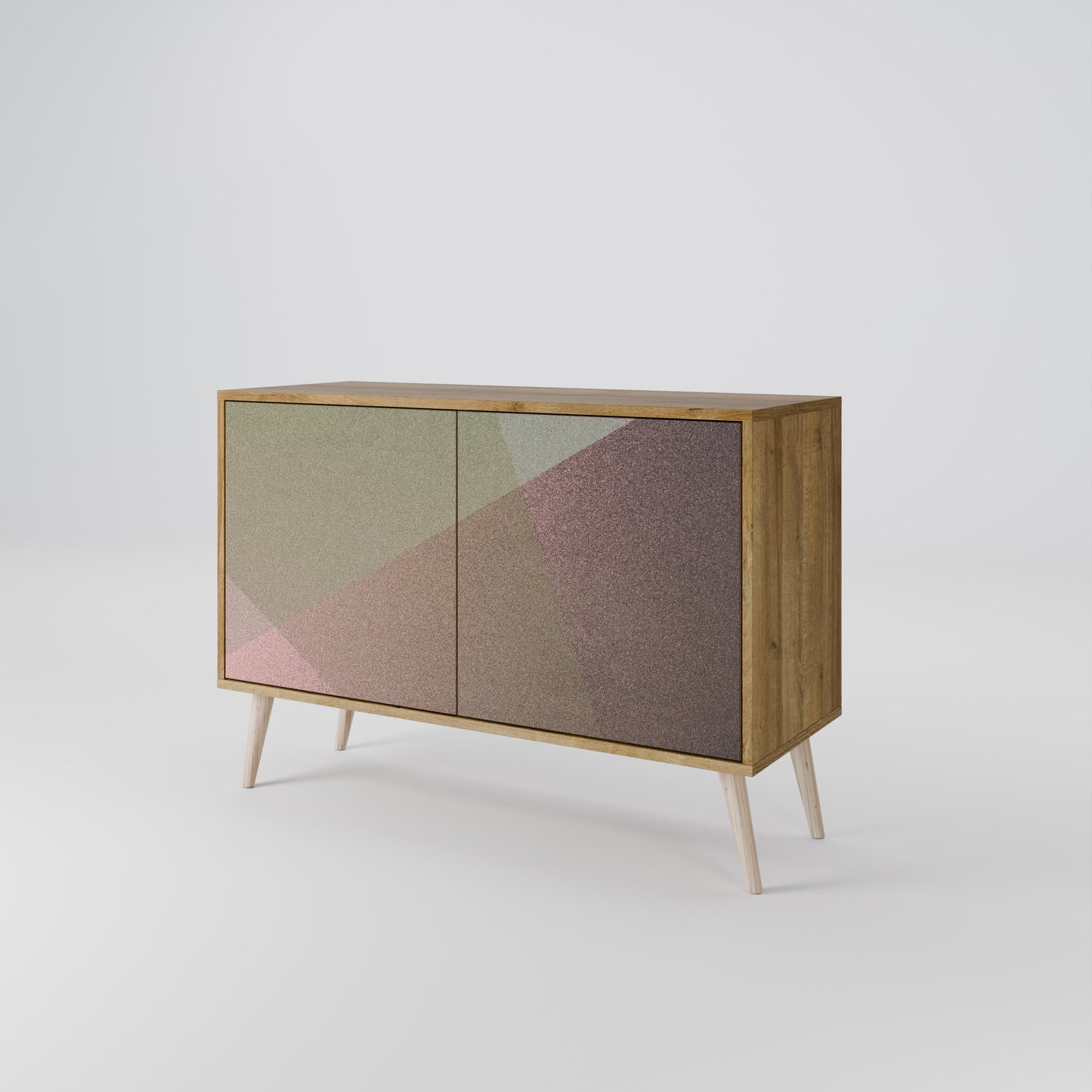 BEIGE GEOMETRY 2-dörrars skänk i ekeffekt