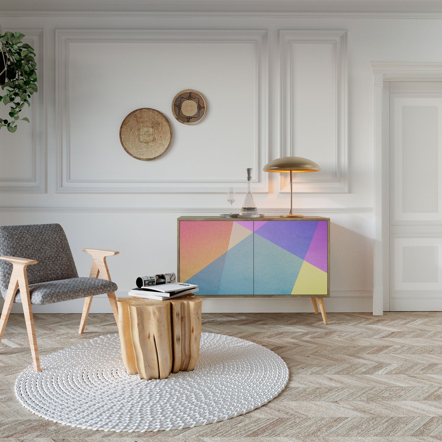 LJUS GEOMETRI 2-dörrars skänk i ekeffekt