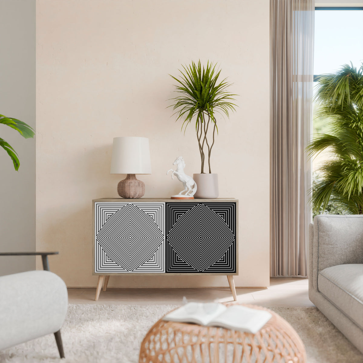 POLYGON ILLUSION Skänk med två dörrar