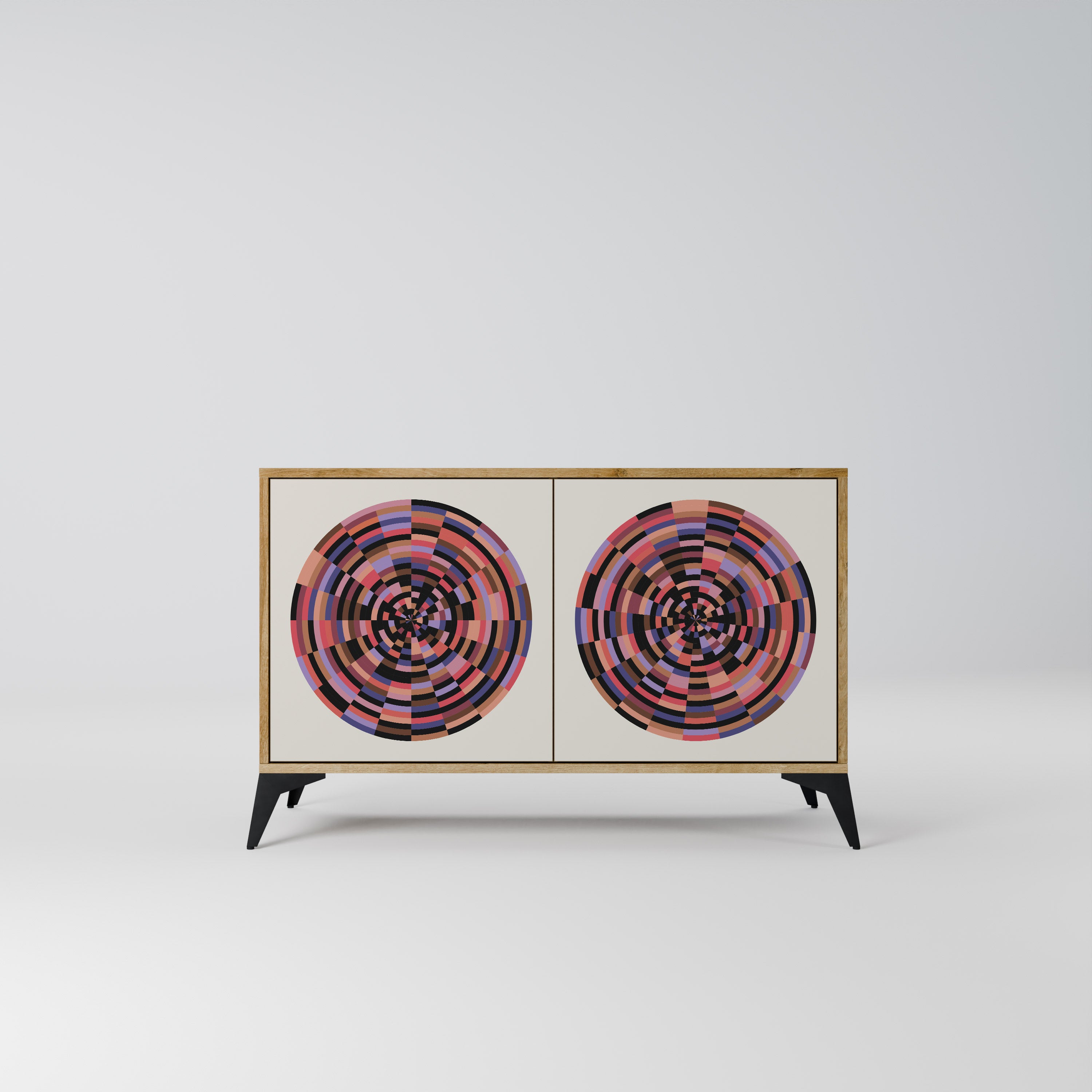 BROWN CIRCLES 2-Door Sideboard in Oak Effect