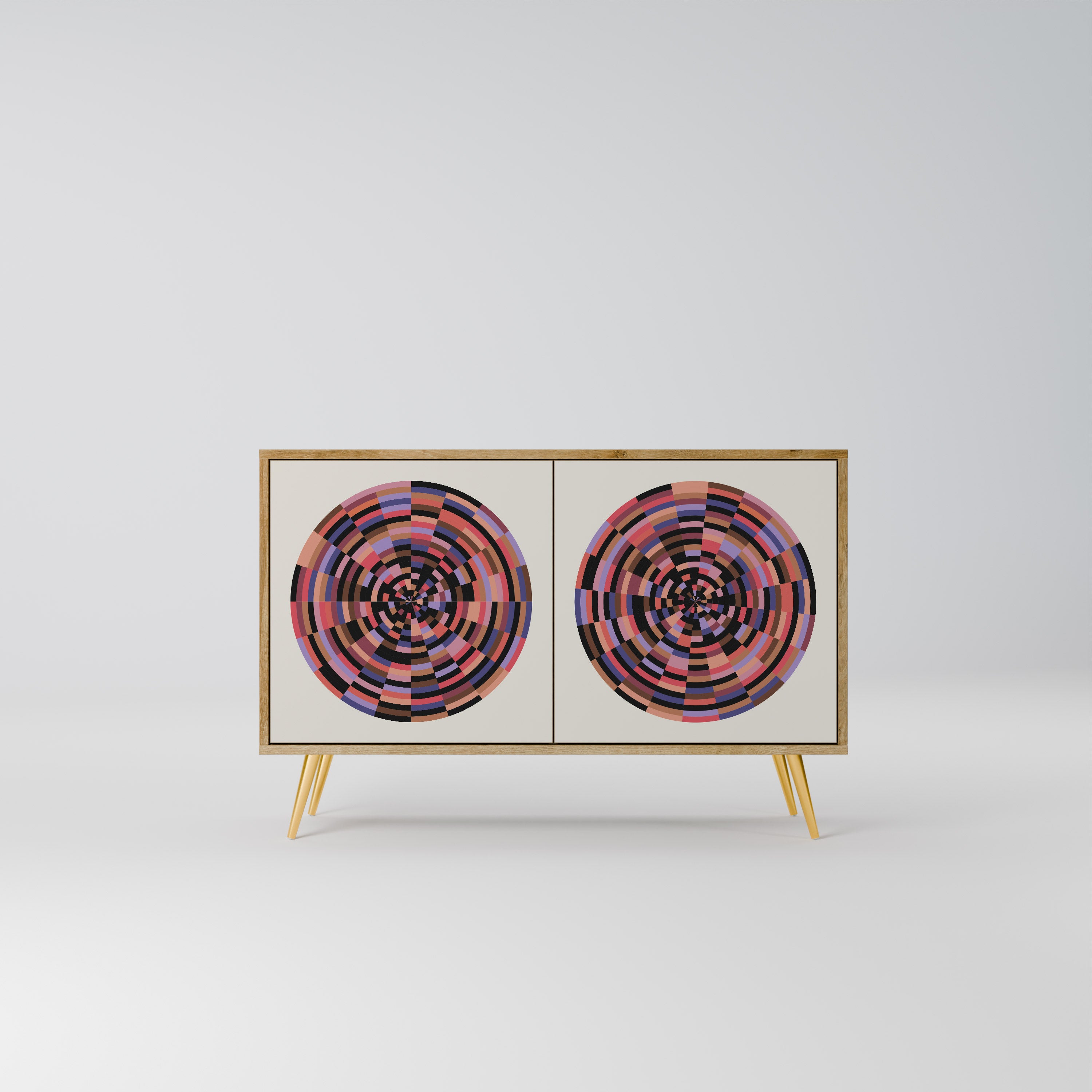 BROWN CIRCLES 2-Door Sideboard in Oak Effect