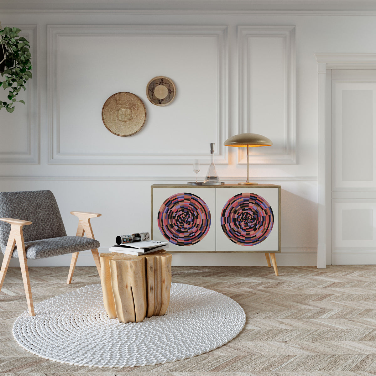BROWN CIRCLES Skänk med två dörrar