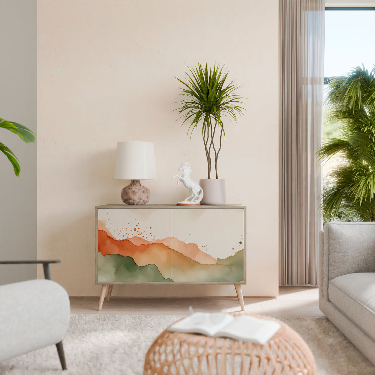 WATERCOLOUR PEAKS Skänk med två dörrar