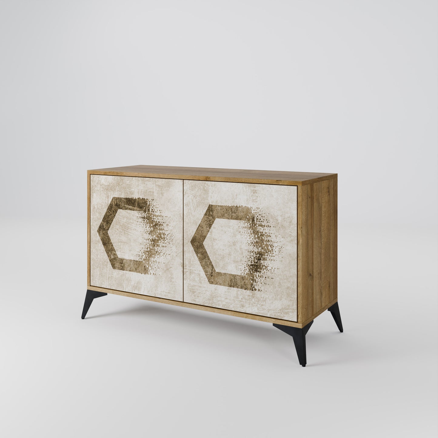HEXAGONAL FORM 2-Dörrars skänk i ekeffekt