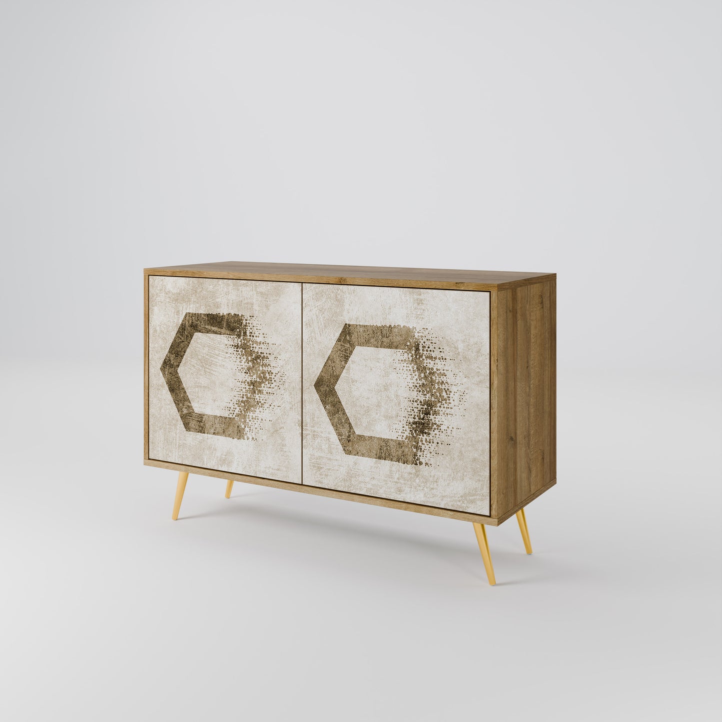 HEXAGONAL FORM 2-Dörrars skänk i ekeffekt