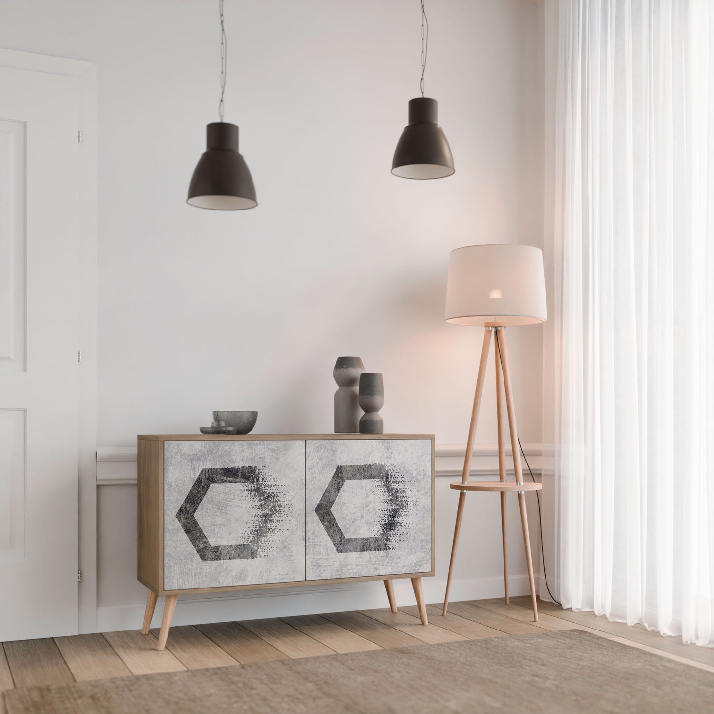 HEXAGONAL FIGURES 2-Door Sideboard in Oak Effect