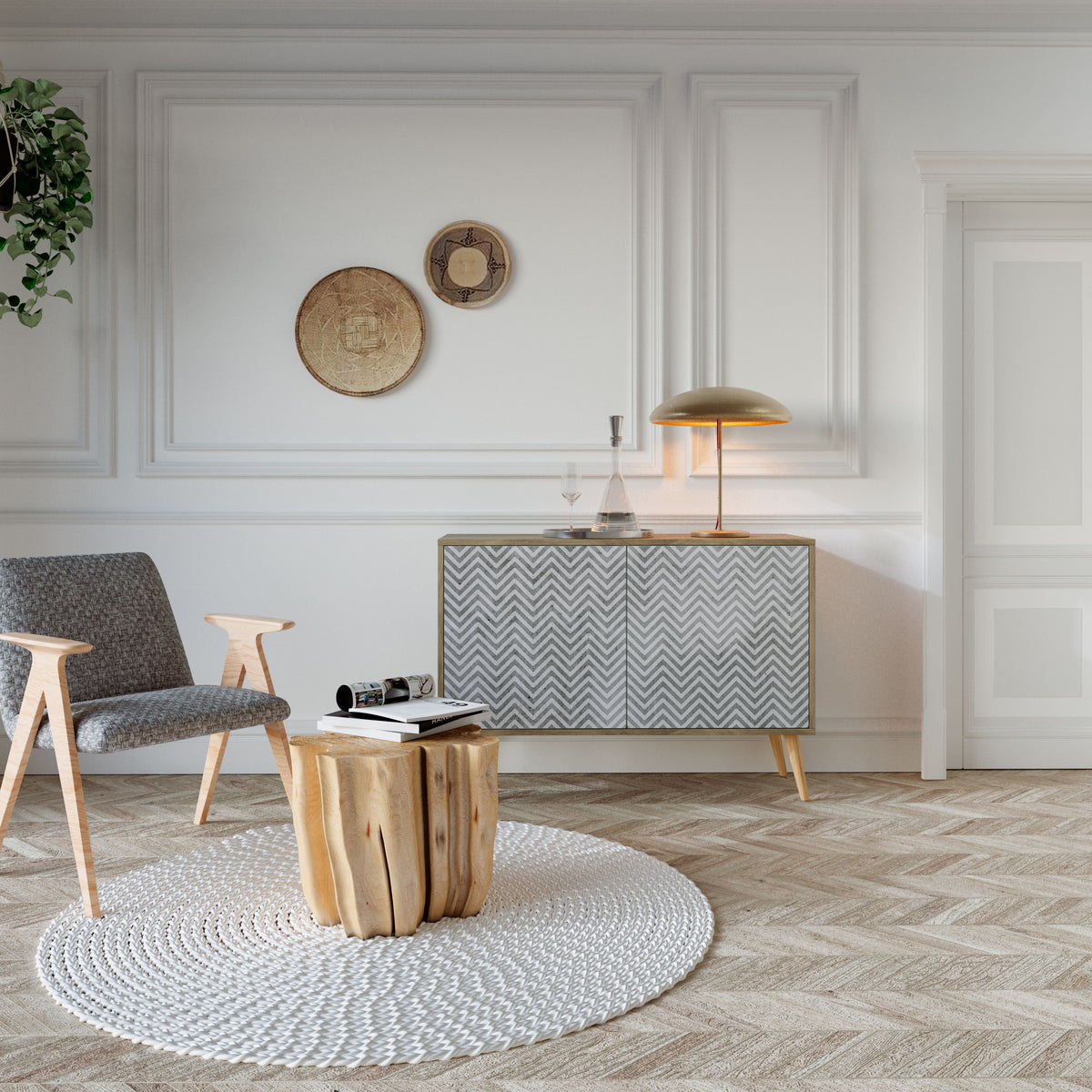 CONCRETE ZIG ZAG Skänk med två dörrar
