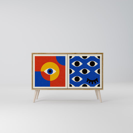 GEOMETRIC EYES 2-dörrars skänk i ekeffekt
