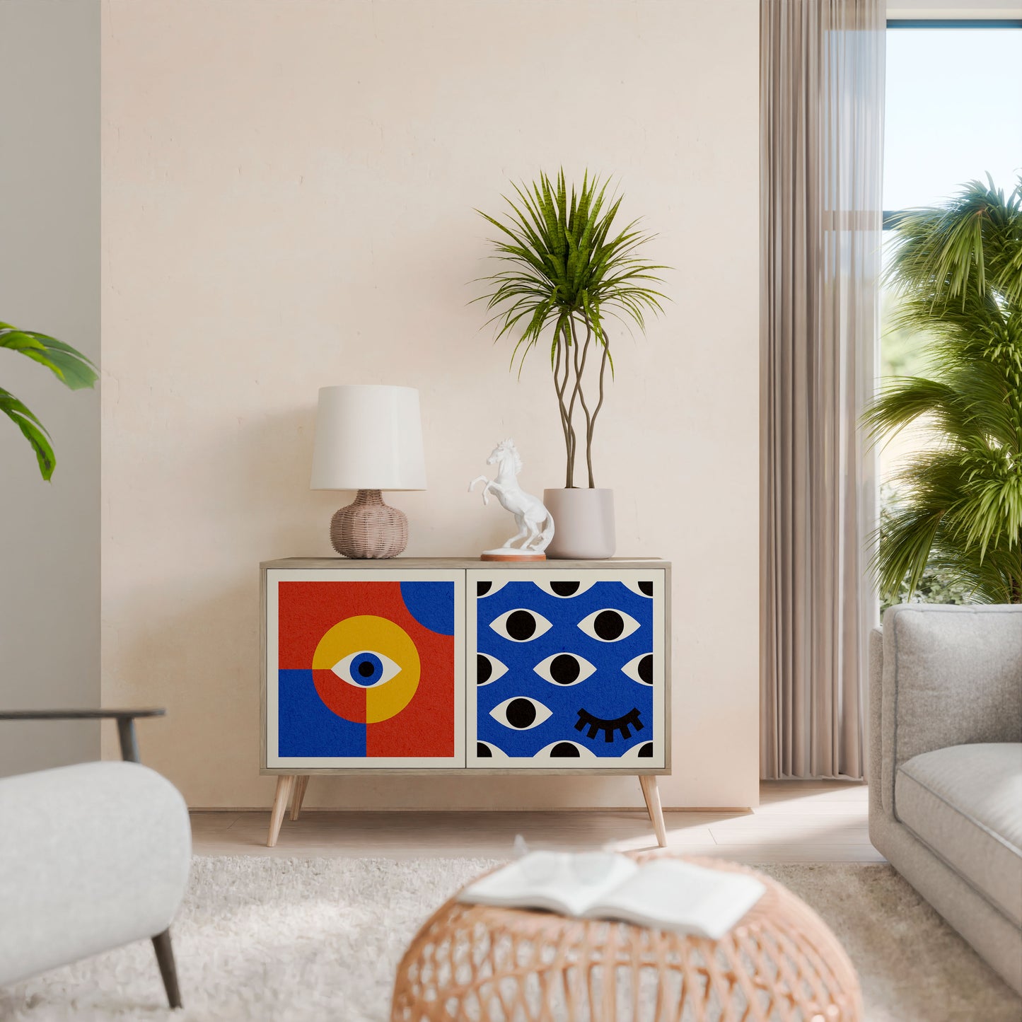 GEOMETRIC EYES 2-Door Sideboard in Oak Effect