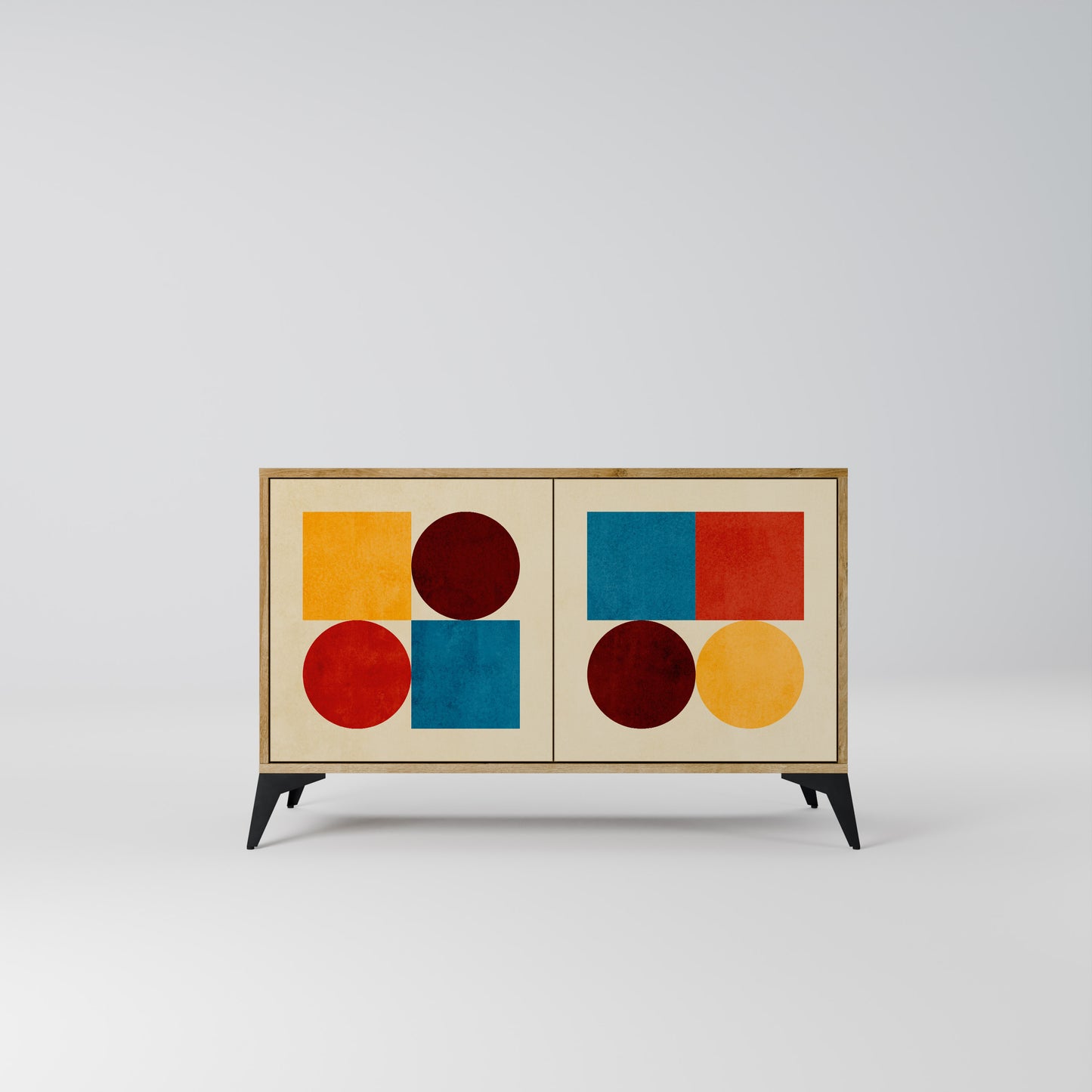GEOMETRISK PUSSEL 2-dörrars skänk i ekeffekt